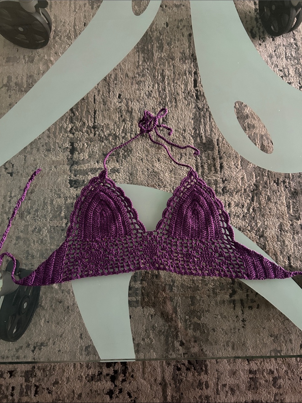 Handcrafted Purple Crochet Halter Bralette Top - Women Tops